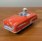 Schylling Red Tin Toy Torpedo Car With Driver. Nice Lithos. 4”
