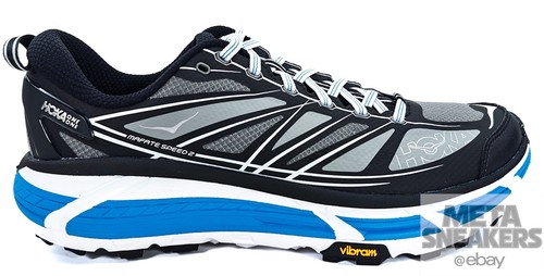 Hoka One One US 12 Men's Black White Blue Vibram Sole Runner Mafate Speed 2  New - Picture 3 of 20