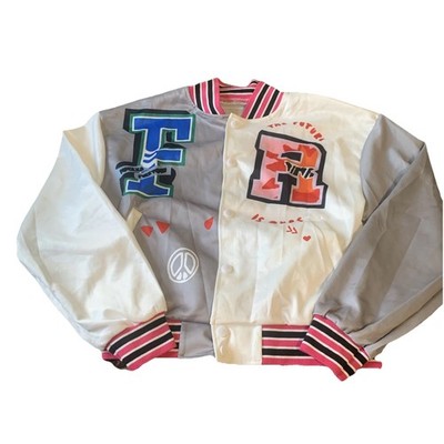     Girls Letterman Varsity Jacket Gray White Pink Snap Front Bomber Coat