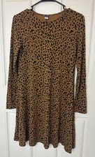 Old Navy Leopard Print Long Sleeve Dress XS Brown Black Swing Casual