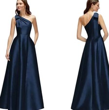 NWT Alfred Sung Maxi Dress Midnight Blue One Shoulder Gown Size 10
