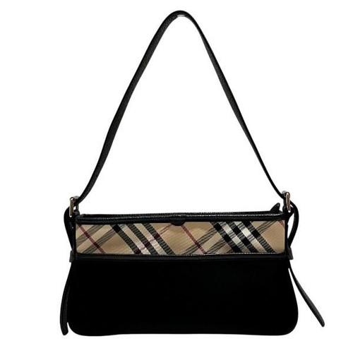 Burberry Nova Check Canvas Leather Handbag Shoulder Bag Beige Black Auth