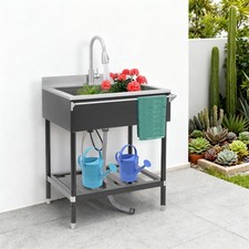 Free Standing Kitchen Sink Stainless Steel Utility Sink Single Bowl Sink Black
