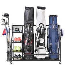 Golf Storage Garage Organizer, Golf Bag Storage Stand and 3 golf bag rack