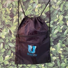 BrainUp Drawstring Backpack Front Zipper & Earbud Port 17×13.5 Promotional Bag