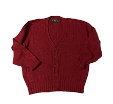 Lake Harmony USA Made Maroon Red Cardigan Sweater Button Up Cotton Mens Medium