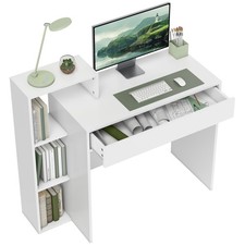HOMCOM Computer Desk with 3 Open Shelves and Drawer, White