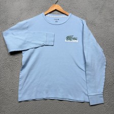 Lacoste Sleepwear Mens M Blue Logo Waffle Knit Thermal Long Sleeve Lounge Shirt