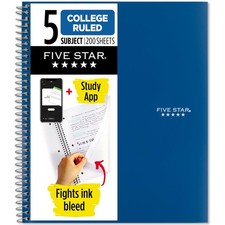 Five Star Spiral Notebook Study App, 5 Subject, 1 Count Pack of 1 , Blue