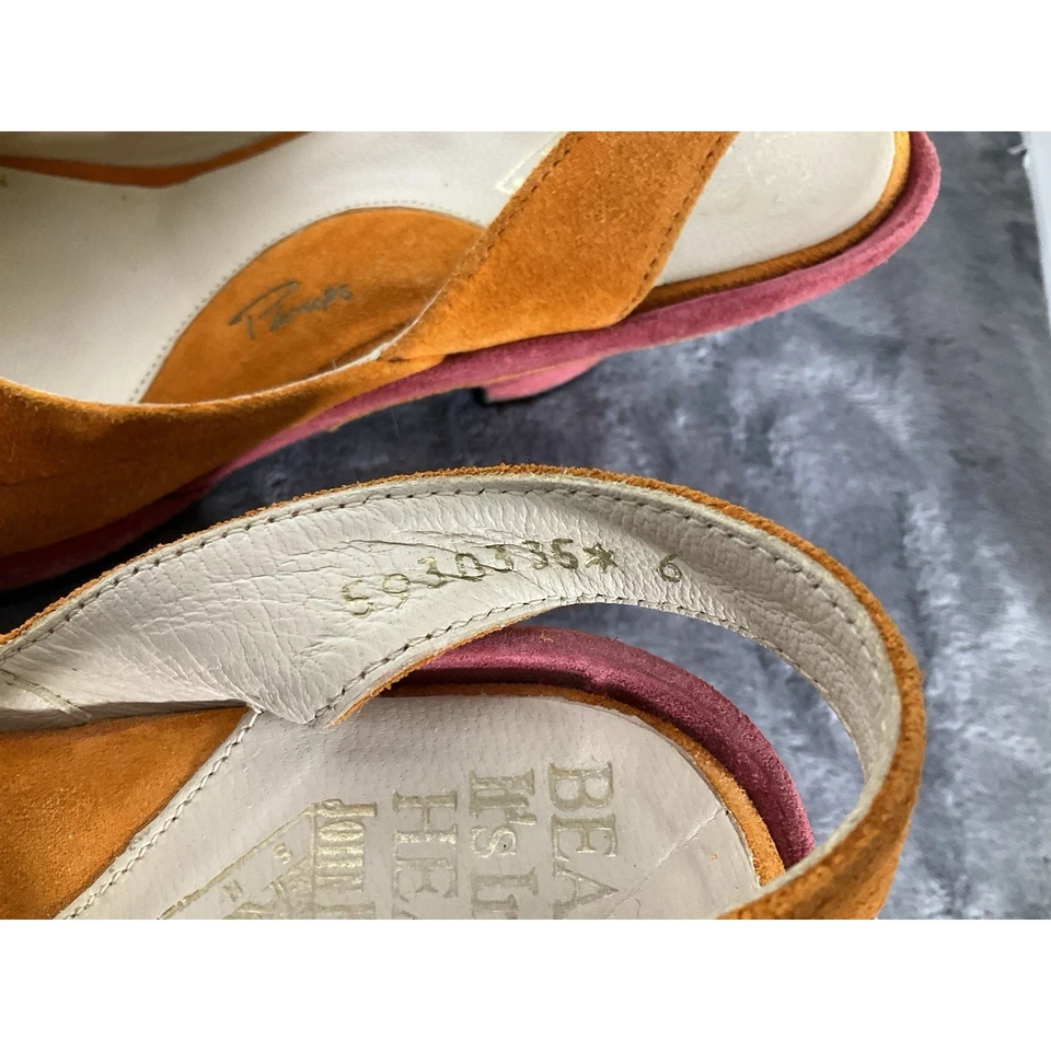 Zapatos de tacón John Fluevog para mujer 6 naranja gamuza con cordones punta abierta Miss June Foto 3 de 4