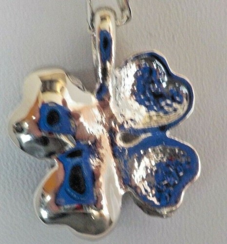 Necklace 4 leaf Clover 18 " Chain All Plated Silver With Purple & Orange CZs - Picture 6 of 9