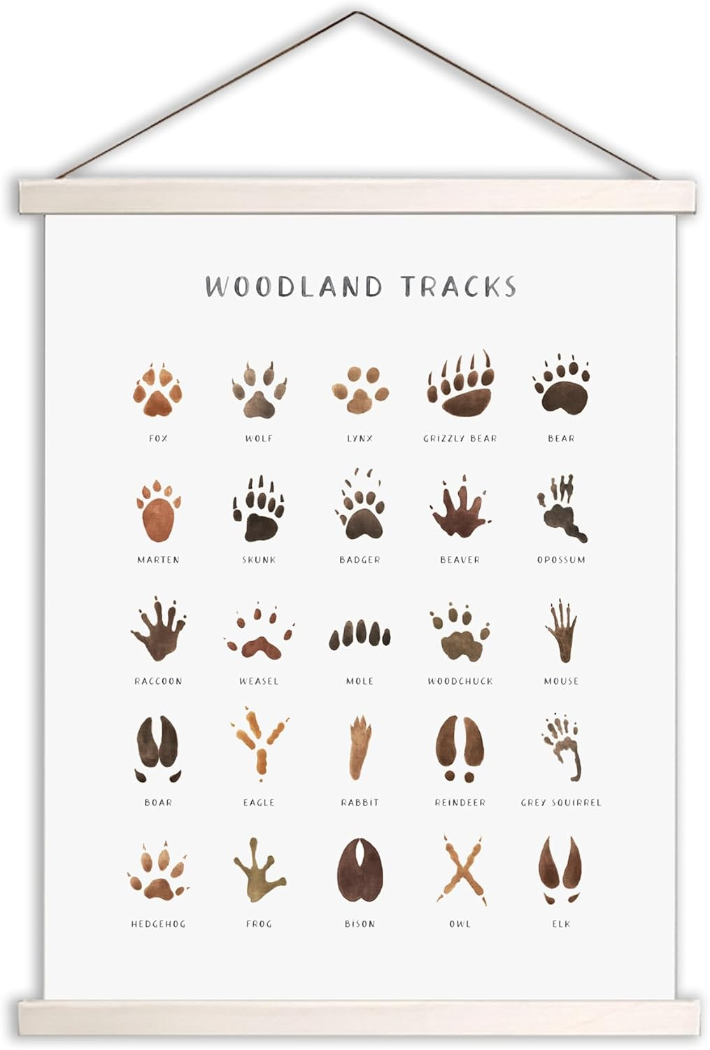 Woodland Tracks Hanging Poster, Canvas Artwork Woodland Nursery Decor 16X20 Inch