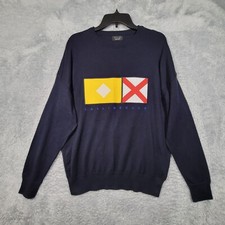 Zara Man Sweater Large Navy Blue Embroidered Sailing Club Long Sleeve