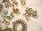 13 Pair Vintage Green, Turquoise Rhinestone Earrings All one Money — photo 8