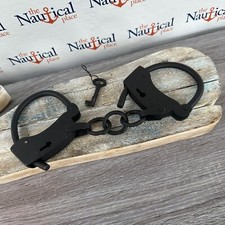 Iron Hand Cuffs and Key, Old Style Shackles, Handcuffs, Reenactment Prop
