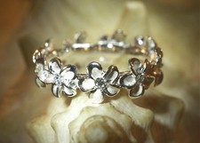 7MM SOLID 925 SILVER BRUSH SATIN HAWAIIAN PLUMERIA FLOWER LEI CZ RING 4.5-10 6