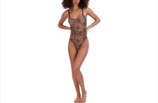 Steve Madden Women's Sheer Mesh Thong Bodysuit SM11841 - Leopard, Size XL