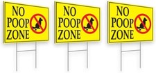 Pack of 3 No Pooping Dog Signs for Yard - 8 x 12 Double Sided colorfull