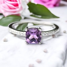 Lab Made Rose de France Amethyst Ring Sterling Silver 925 , February birthstone
