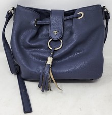 Guess Dark Blue Leather Bag Handbag Bucket Ta...