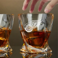 Custom Engraved Detroit Red Wings Whiskey Glass – 10 oz Twisted Rocks Glass