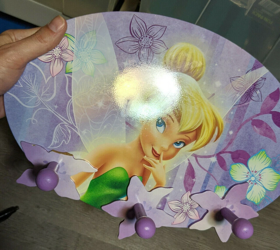 Hermoso Perchero de Pared Hada Campanilla de Madera Disney, 15"x10.5", Juguete Peter Pan Foto 3 de 4
