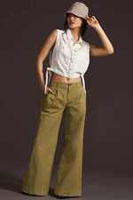 NWT Anthropologie Mid-Rise Pleated Trousers Wide Leg Pants Size 6 Moss 140 