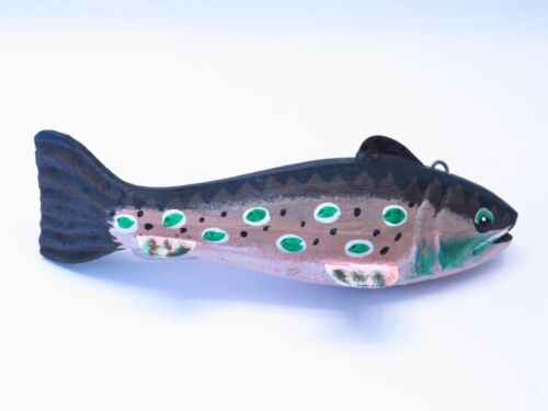 2 Midwest Of Cannon Falls ornamenti da pesca in legno vintage trota arcobaleno salmone PESCE - Foto 4 di 9