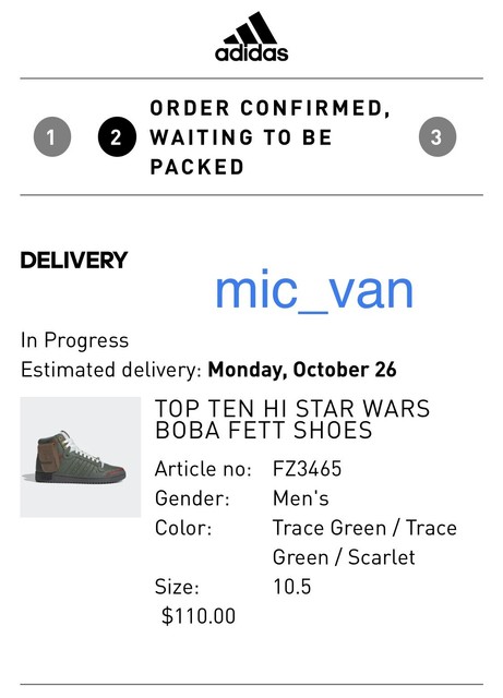 adidas order confirmed waiting to be packed