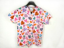 Scrub Wear Women's Scrub Top Size S Multi Color Hearts 2 Pockets