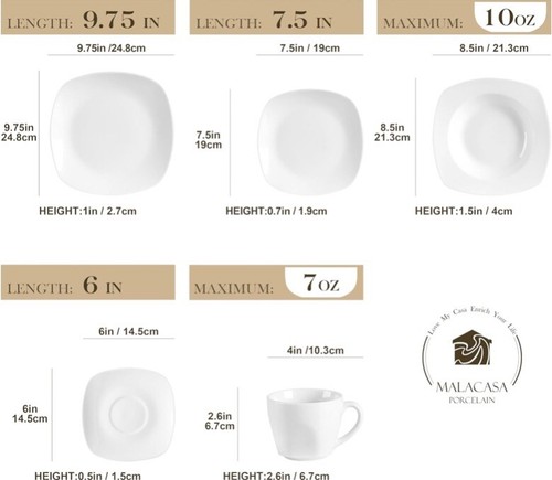 MALACASA Elisa 30-teiliges Geschirrset Porzellan Teller Schüsseln Tassen Untertassen für 6 - Bild 2 von 3