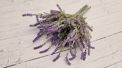 Artificial Lavender Flowers in Bundles Fake Silk Faux Lavender Plant Wooden Pots - Picture 9 of 77