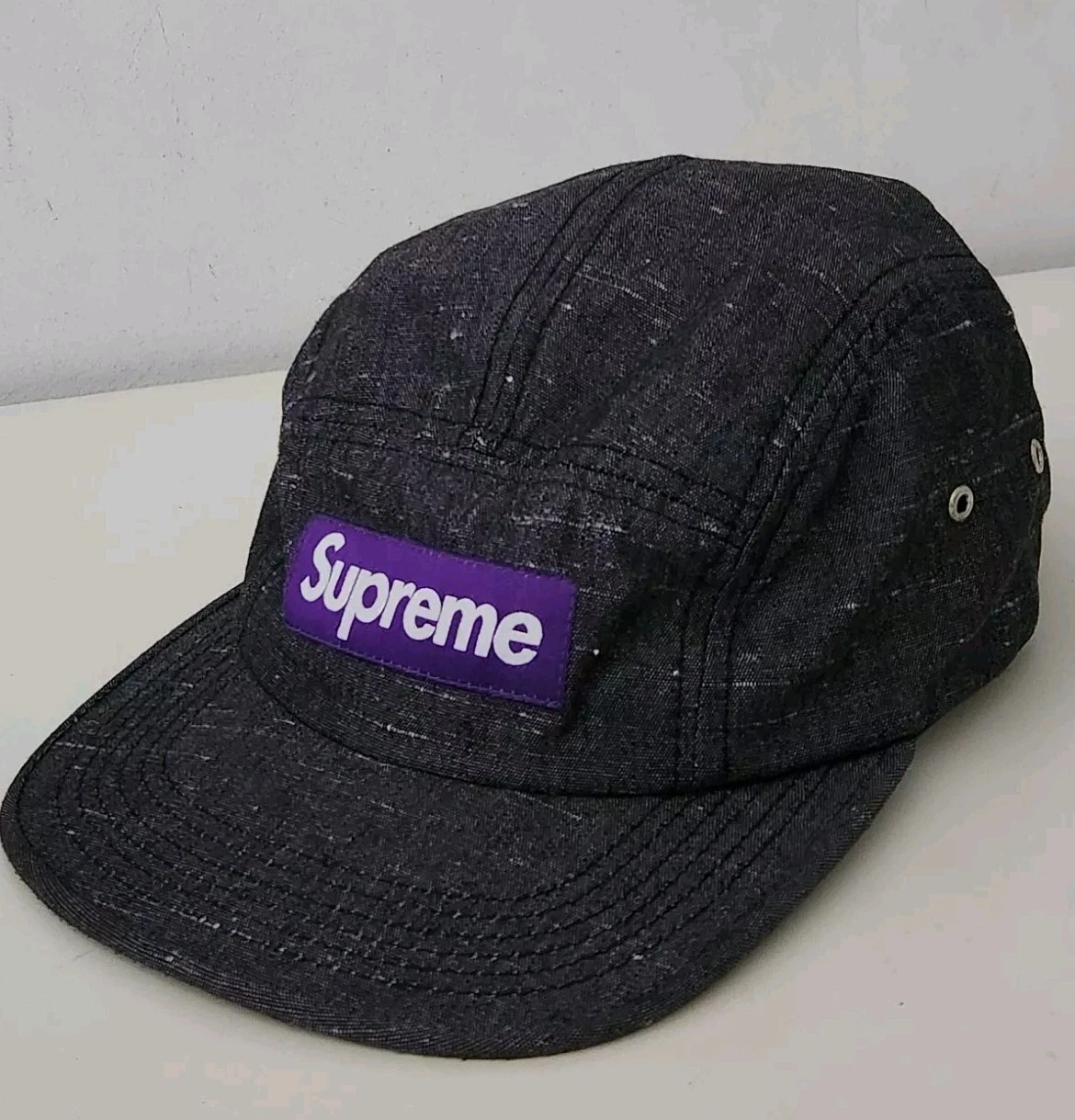 Casquette de camp SS09 Supreme vintage chapeau gris de 2009 logo boîte violet très rare