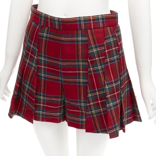 RED VALENTINO 100% virgin woo red tartan plaid high waist skorts IT38 XS - Picture 2 of 9