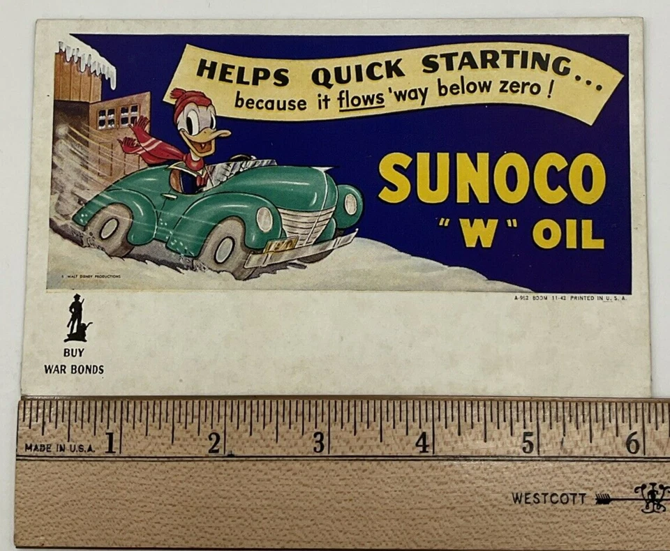 WWII Era Sunoco W Oil Unused Blotter Donald Duck War Bonds Automobilia Disneyana - Image 3 of 4