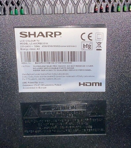 Sharp Aquos LC-40cfe6351k Smart HD LCD Year 2015. Dodgy Picture. Fuzzy Screen - Picture 10 of 10