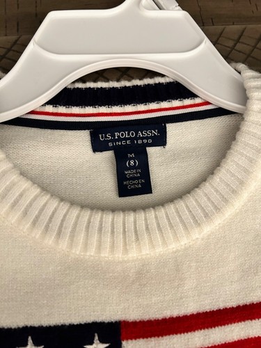 NWT! U.S Polo ASSN. Pullover American Flag Sweaters. Size M(8) BLUE & WHITE-KIDS - Picture 5 of 9