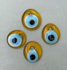 4er Pack - Gelber Türkischer Böser Blick, Handgefertigte Glasperlen, Perfekt zum Basteln, Zum Selbermachen