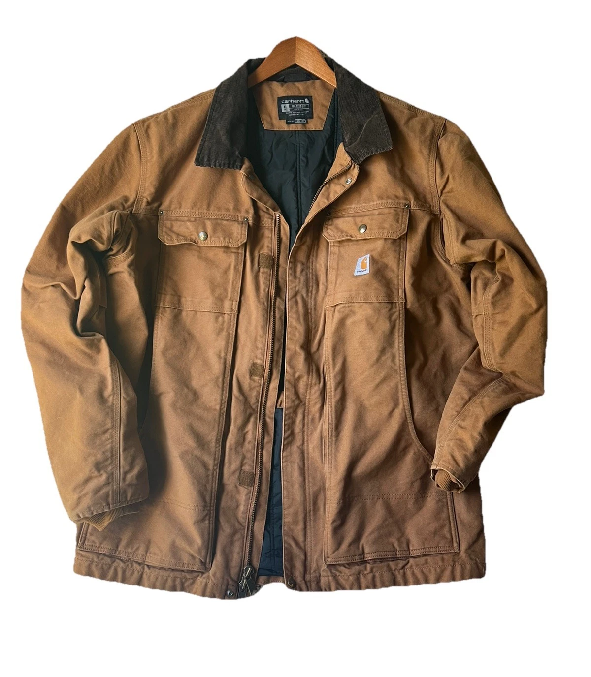 Carhartt Men’s Jacket Brown Canvas Corduroy Collar OC-3283-M Tall XL Relaxed Fit