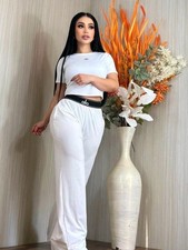 alo Women's White T-Shirt  Pants Set, Elastic Waist, 2 Piece