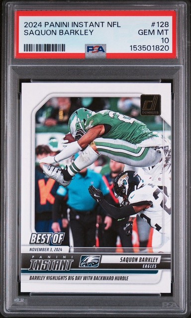 2024 Panini Instant NFL PSA 10 Saquon Barkley #128 Backwards Hurdle Eagles