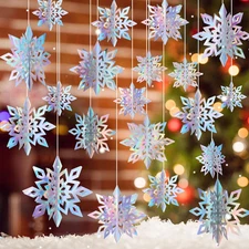 20PCS Winter Christmas Hanging Snowflake Decorations, 20PCS 3D Holographic Sn...
