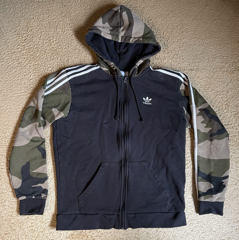 Adidas Originals Trefoil Black Camo Full Zip Hoodie 3 Stripes Mens Size US M