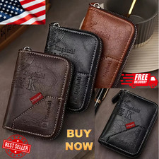 Mens RFID Blocking Leather Wallet Credit Card ID Holder Zipper Purse Waterproof