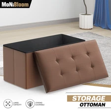 30" Brown Folding Storage Ottoman Foot Rest Stool Bench Chest w/Flipping Lid