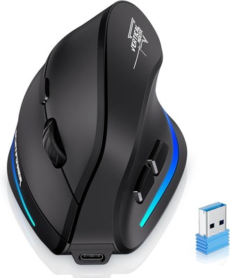 ECHTPower Vertikale Ergonomische Maus Kabellos, Wiederaufladbar 2.4G Kabellos 