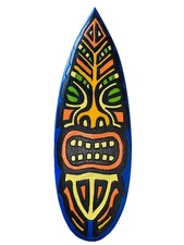 24” TIKI MAN WARRIOR SURFBOARD WOOD SIGN WALL ART TROPICAL TIKI  DECOR BAR