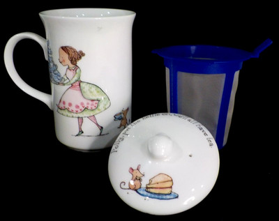 WHITTARD of CHELSEA Nursery Rhyme Covered Mug &Strainer Polly Put the Kettle On