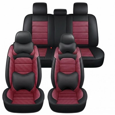 5-Passenger Car Seat Covers Full Set With Headrest & Lumbar Pillows Front & Rear
