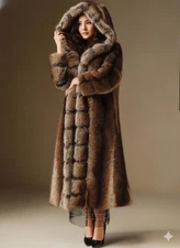 Hooded Faux Fur Maxi Coat – Elegant Brown Plush Winter Jacket